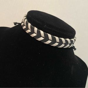 Adjustable Leather Bracelet Herringbone Design